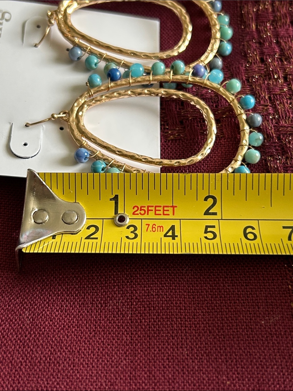 Southern Living Gold Teardrop Earrings with Turquoise and Blue Beads - Picture 6 of 7